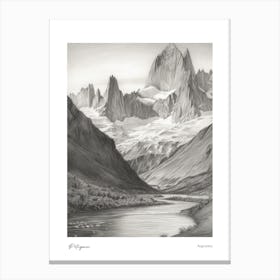 Patagonia Argentina Pencil Sketch 8 Watercolour Travel Poster Canvas Print