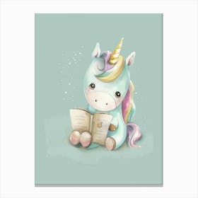 Pastel Storybook Style Unicorn Reading A Book 2 Canvas Print