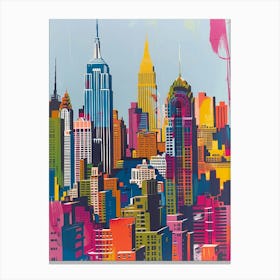 Manhattan Skyline New York Colourful Silkscreen Illustration 3 Canvas Print