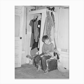 Small Boy, Son Of Carpenter From Hobbs, New Mexico, Reading Funny Papers In Corner Of Room In Tourist Court Canvas Print