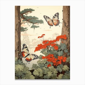 Butterflies In The Woodland Japanese Style Painting 1 Canvas Print