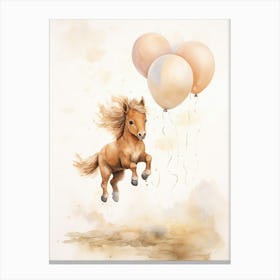 Baby Horse Flying With Ballons, Watercolour Nursery Art 1 Canvas Print