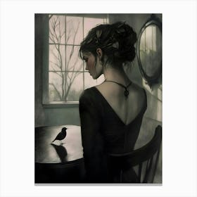 Dark Gothic Woman And A Bird Canvas Print