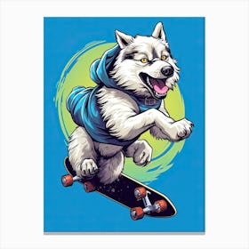 Alaskan Malamute Dog Skateboarding Illustration 1 Canvas Print
