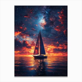 Sailboat In The Sea At Sunset Canvas Print