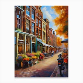 The city of Amsterdam, Netherlands, streets, cafes, passing by, the beauty of summer, oil colors..33 Canvas Print