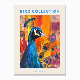 Peacock Orange Blue Mixed Media Collage Poster Canvas Print