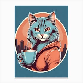 Cat With A Cup Of Coffee Canvas Print