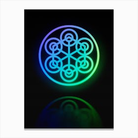 Neon Blue and Green Abstract Geometric Glyph on Black n.0374 Canvas Print