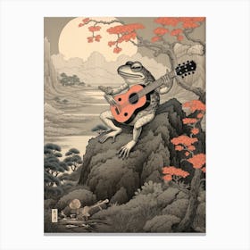 Frog Playing Guitar,  Matsumoto Hoji Inspired Japanese 3 Canvas Print