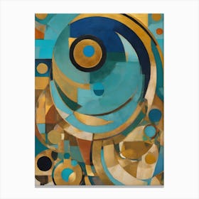 Acquaintance - Abstract Art Deco Geometric Shapes Oil Painting Modernist Picasso Inspired Bold Gold Green Turquoise Red Face Visionary Fantasy Style Wall Decor Surrealism Trippy Cool Room Art Invoke Psychedelic Canvas Print