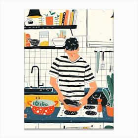 Illustration Of A Man Cooking In The Kitchen 1 Canvas Print