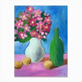 Still Life With A Bottle - Anton Maliar painting floral flowers vase blue pink green red kitchen vertical hand painted Canvas Print