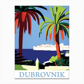 Dubrovnik, Palm Trees on the Adriatic Coast, Croatia Canvas Print
