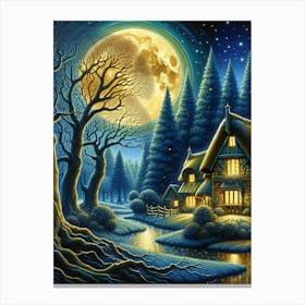 Cottage In The Enchanted Forest AI Canvas Print