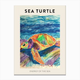 Sea Turtle On The Ocean Floor Pencil Doodle Poster 1 Canvas Print