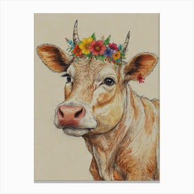 Cow With Flower Crown Canvas Print