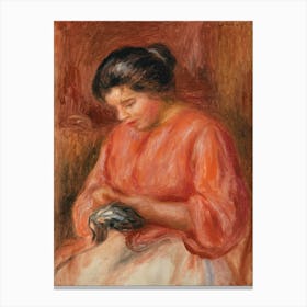 Girl Darning (1909), Pierre Auguste Renoir Canvas Print
