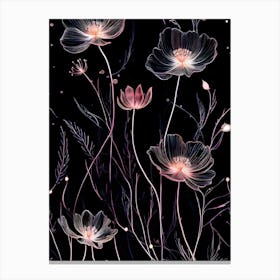 Floral Pattern On A Black Background Canvas Print