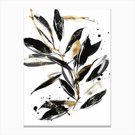 Black And Gold Leaves 3 Canvas Print