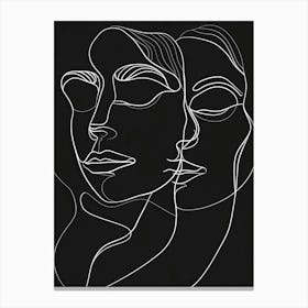 Black And White Abstract Women Faces In Line 2 Canvas Print
