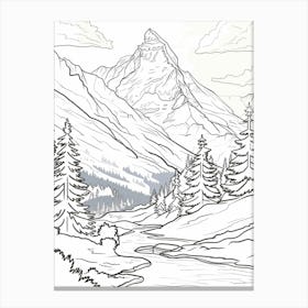 Zugspitze Germany Color Line Drawing Drawing (6) Canvas Print