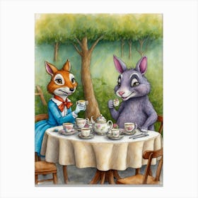 Fox And Rabbit Tea Party Canvas Print