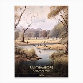 Ranthambore National Park India Watercolour 3 Canvas Print