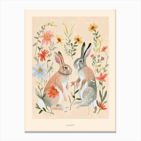 Folksy Floral Animal Drawing Rabbit 5 Poster Canvas Print