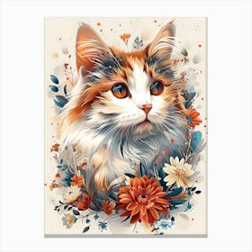 Cat With Flowers 5 Canvas Print