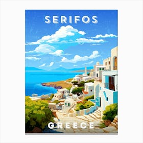 Greece, Serifos — Retro travel minimalist poster, retro travel art, retro travel wall art, vector art Canvas Print