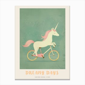 Pastel Storybook Style Unicorn On A Bike 2 Poster Canvas Print