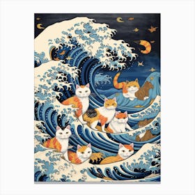 The Great Wave Off Kanagawa Ginger Cats Kitsch 2 Canvas Print