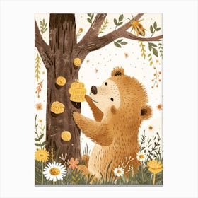 Sloth Bear Cub Playing With A Beehive Storybook Illustration 1 Canvas Print
