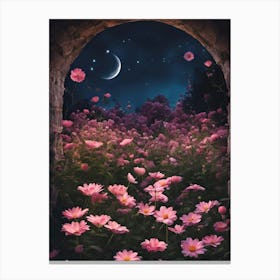 Pink Flowers At Night Canvas Print