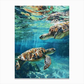 Sea Turtles Underwater Painting Style 4 Canvas Print