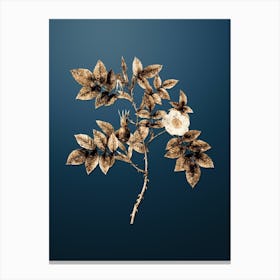 Gold Botanical Mountain Rose Bloom on Dusk Blue Canvas Print