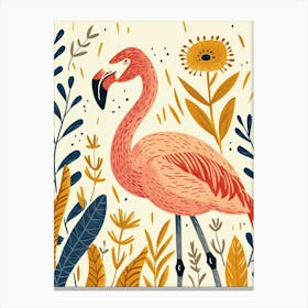 Andean Flamingo And Ginger Plants Minimalist Illustration 4 Canvas Print