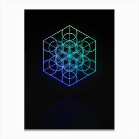 Neon Blue and Green Abstract Geometric Glyph on Black n.0325 Canvas Print