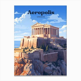 Acropolis Greece Athena Temple Travel Art Illustration Canvas Print