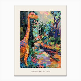 Colourful Dinosaur By The River Pattern 1 Poster Canvas Print