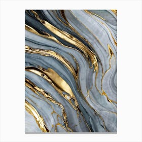 Abstract Marble Artwork Featuring Sinuous Gold And Silver Waves Flowing Amidst A Swirling Ocean Of V Canvas Print