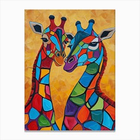 Two Giraffes Colourful Oil Painting Inspired 2 Canvas Print