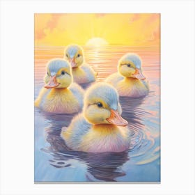 Ducklings Floating Along The Water 5 Canvas Print