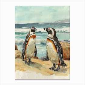 Humboldt Penguin Boulders Beach Simons Town Watercolour Painting 1 Canvas Print