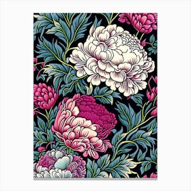 Borders And Edges Peonies Colourful 2 Drawing Canvas Print