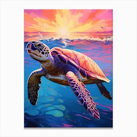 Vivid Sea Turtles In Ocean At Sunset 2 Canvas Print