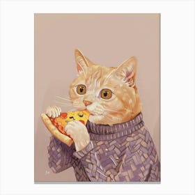 Cat In A Sweater Pizza Lover Folk Illustration 3 Canvas Print