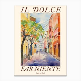 Il Dolce Far Niente Salerno, Italy Watercolour Streets 3 Poster Canvas Print