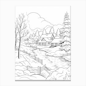 Winter Wonderland Landscape Line Art 3 Canvas Print